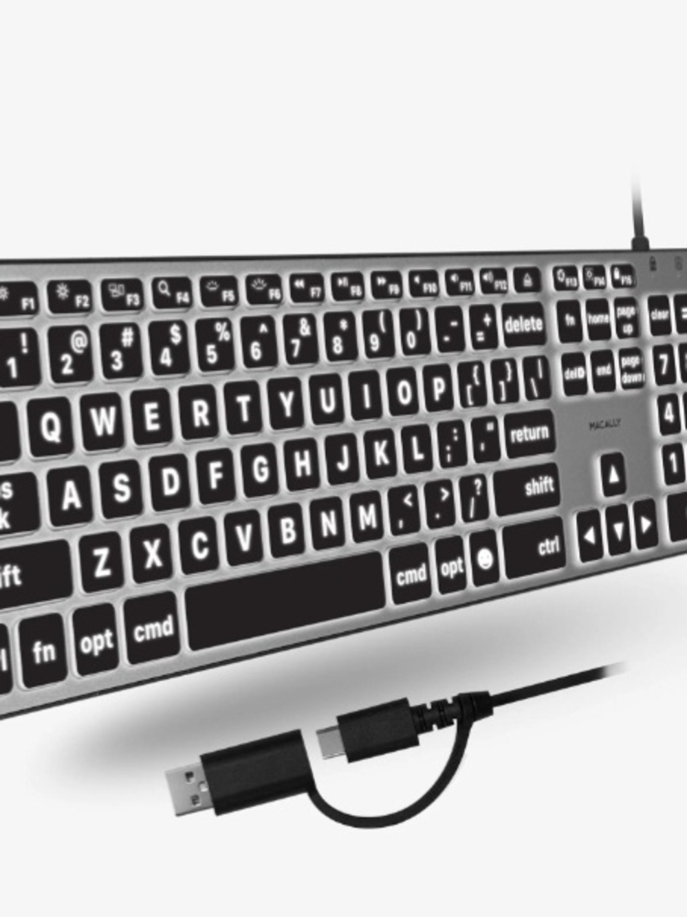 Backlit Large Print Keyboard for Mac - Dual USB-A + USB-C Wired